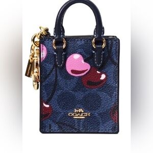 NEW Coach North South Mini Tote Bag Purse Charm Keyring Cherry Print